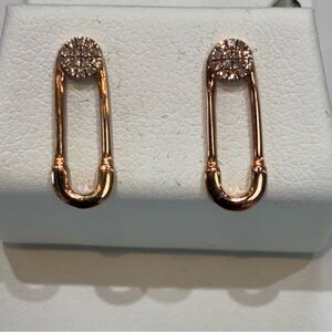 14k Solid Rose Gold x Pavé Diamond Safety Pin Stud Earrings Holiday Gift!
